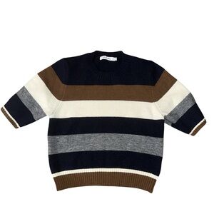 SHEIN Women's Crewneck Sweater - Navy, Brown, Gray, and White medium